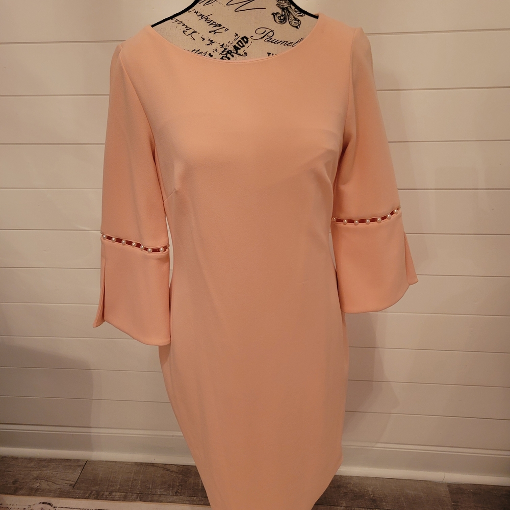 Calvin Klein Peach Midi Dress with Bell Sleeves